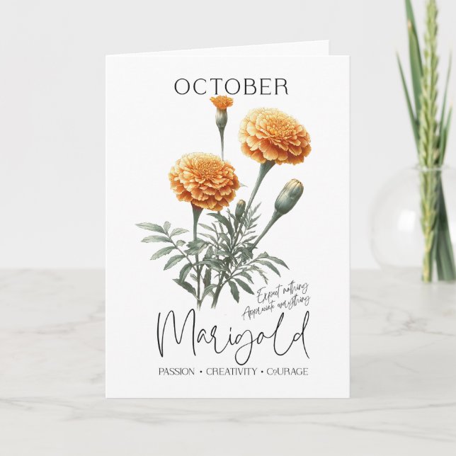 Tarjeta Cumpleaños de octubre Mes de Nacimiento Flor Marig (Anverso)