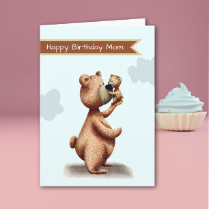 Tarjeta Cumpleaños de Oso Cachorro y Mamá Linda