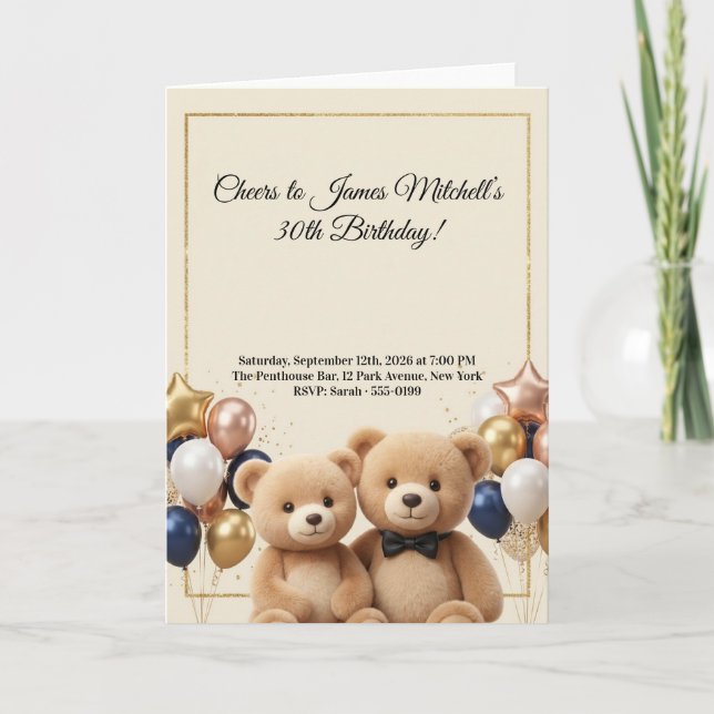 Tarjeta Cumpleaños de Oso de Peluche de Lujo  (Anverso)