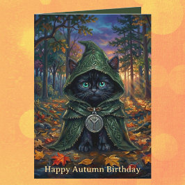 Tarjeta Cumpleaños de Otoño Gato Negro Whimsigoth