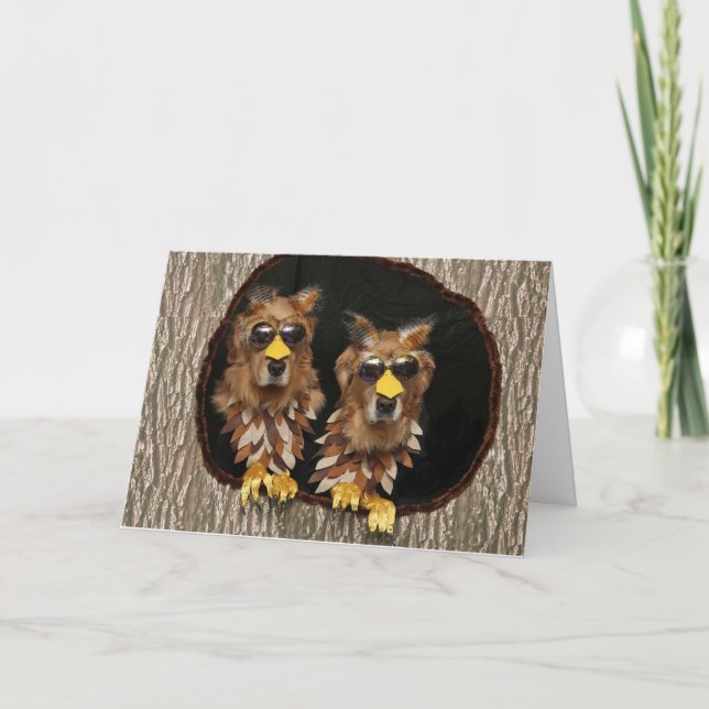 Tarjeta Cumpleaños de Owls Golden Retriever (Anverso)