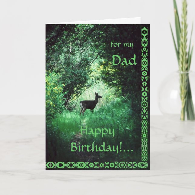 Tarjeta Cumpleaños de papá: ciervos en bosque (Anverso)