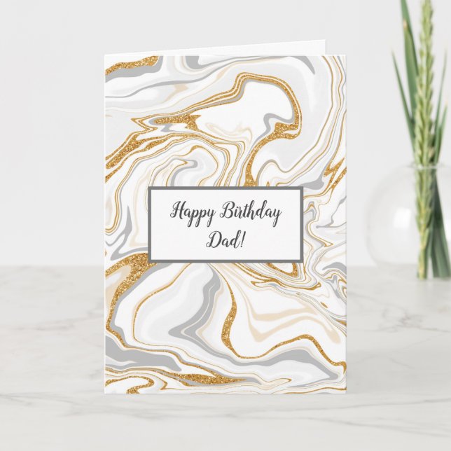 Tarjeta Cumpleaños de papá de mármol blanco, gris y dorado (Anverso)