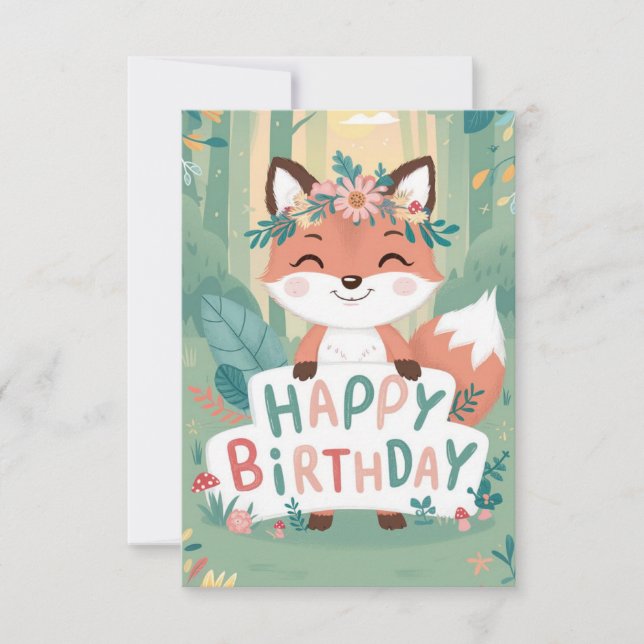 Tarjeta Cumpleaños de Pastel Simple Fox (Anverso)
