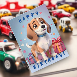 Tarjeta Cumpleaños de Patas Juguetonas Cachorro Beagle y R
