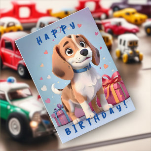 Tarjeta Cumpleaños de Patas Juguetonas Cachorro Beagle y R
