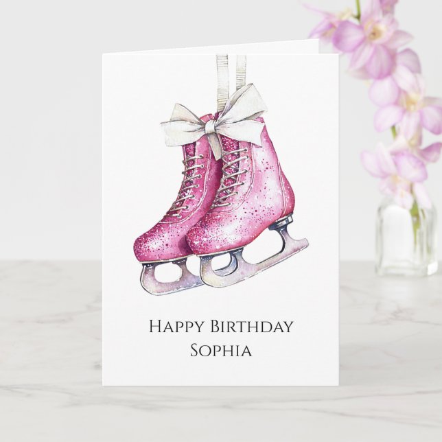 Tarjeta Cumpleaños de patines de hielo rosados bonitos (Orquídea)