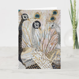 Tarjeta Cumpleaños de Pavos Reales Turquesa Dorado Blanco