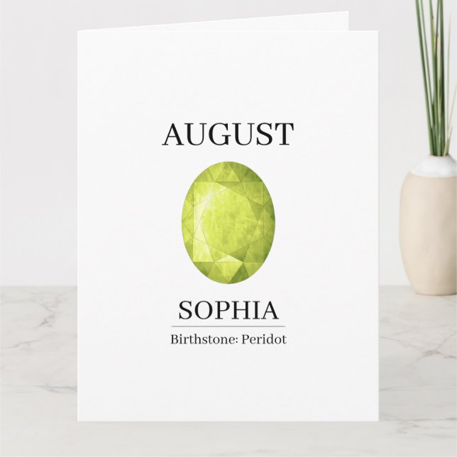 Tarjeta Cumpleaños de Peridot de Agosto (Anverso)