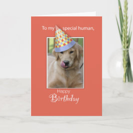 Tarjeta Cumpleaños de perro a humano, humor, Naranja, grac