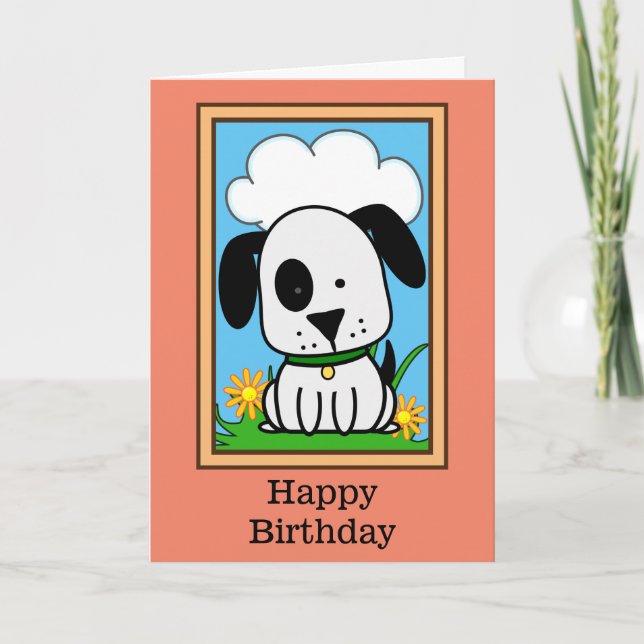Tarjeta Cumpleaños de perro blanco y negro (Anverso)
