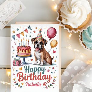 Tarjeta Cumpleaños de Perro Cute Boxer Personalizado