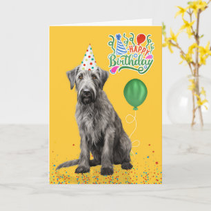 Tarjeta Cumpleaños de perro lobo de Irlanda Sombrero de fi