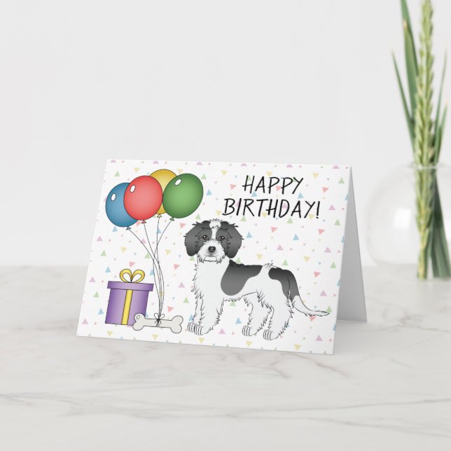 Tarjeta Cumpleaños de perro mini Goldendoodle negro parti- (Anverso)