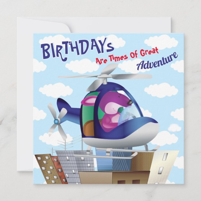 Tarjeta Cumpleaños de perro volando helicóptero (Anverso)