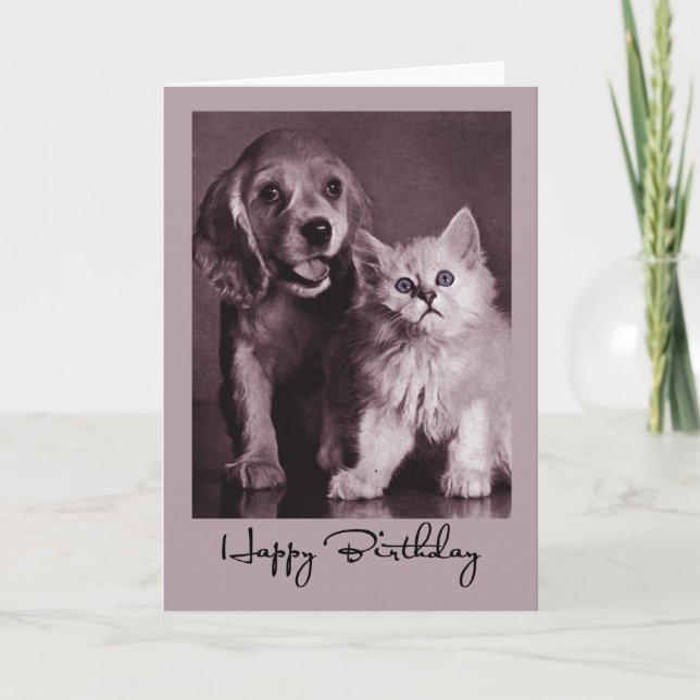 Tarjeta Cumpleaños de perros y gatos (Anverso)