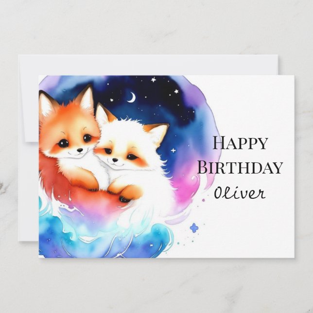Tarjeta Cumpleaños de personalizado Elegant Fox (Anverso)