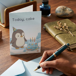 Tarjeta Cumpleaños de Pingüino   Hoy, Tarta   Cumpleaños P