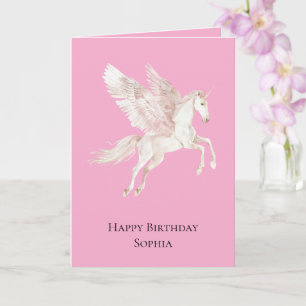 Tarjeta Cumpleaños de Pink Unicorn Pegasus