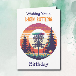 Tarjeta Cumpleaños de Pixel Art Disc Golf para él