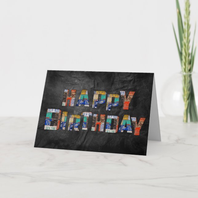 Tarjeta cumpleaños de placa de matrícula retro (Anverso)