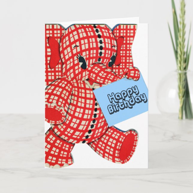 Tarjeta Cumpleaños de Plaid Elephant (Anverso)