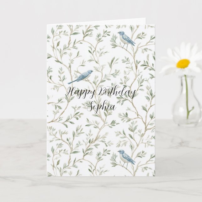 Tarjeta Cumpleaños de Pretty Blue Birds (Planta pequeña)