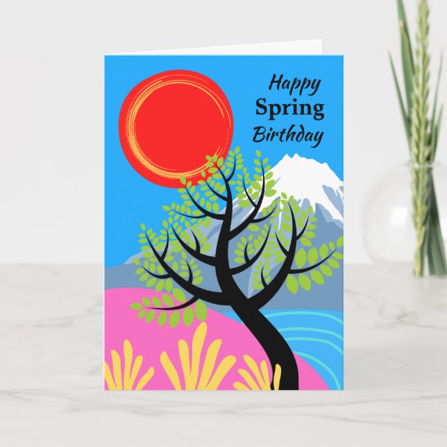 Tarjeta Cumpleaños de primavera con el Monte Fuji del Sol  (Anverso)