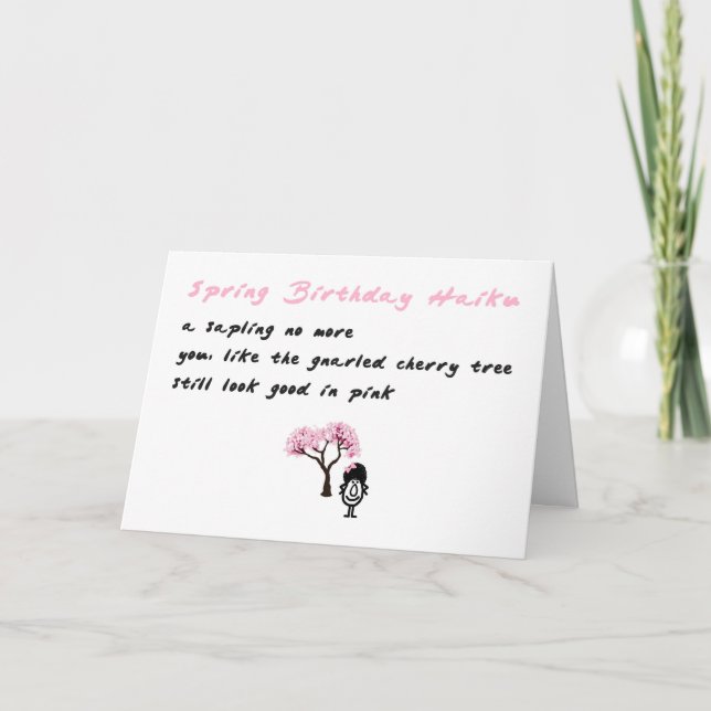 Tarjeta Cumpleaños de Primavera Haiku un divertido poema d (Anverso)