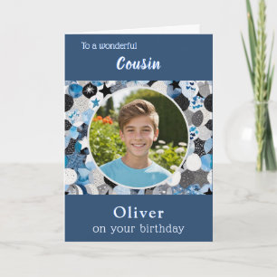 Tarjeta Cumpleaños de primo moderno y trendy azul personal
