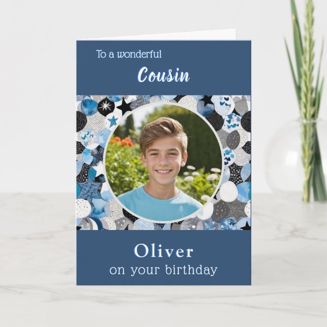 Tarjeta Cumpleaños de primo moderno y trendy azul personal (Anverso)