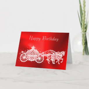 Tarjeta Cumpleaños de Princesa Glitzy Carruaje Rojo y Caba