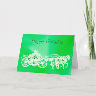Tarjeta Cumpleaños de Princesa Glitzy Verde Carruaje y Cab
