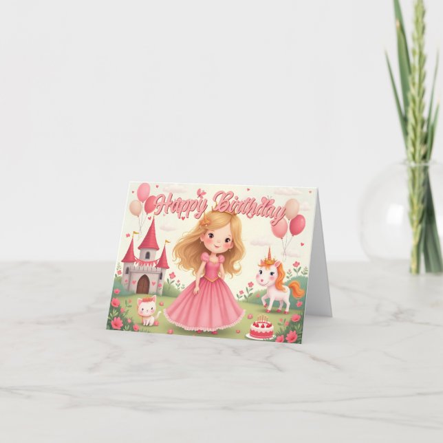 Tarjeta Cumpleaños de Princesa Hada en un Sueño Rosa (Anverso)