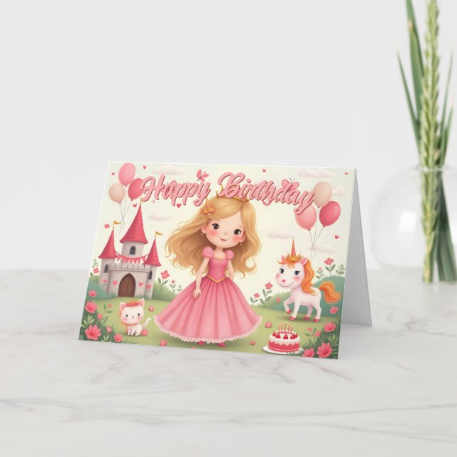 Tarjeta Cumpleaños de Princesa Hada en un Sueño Rosa (Anverso)