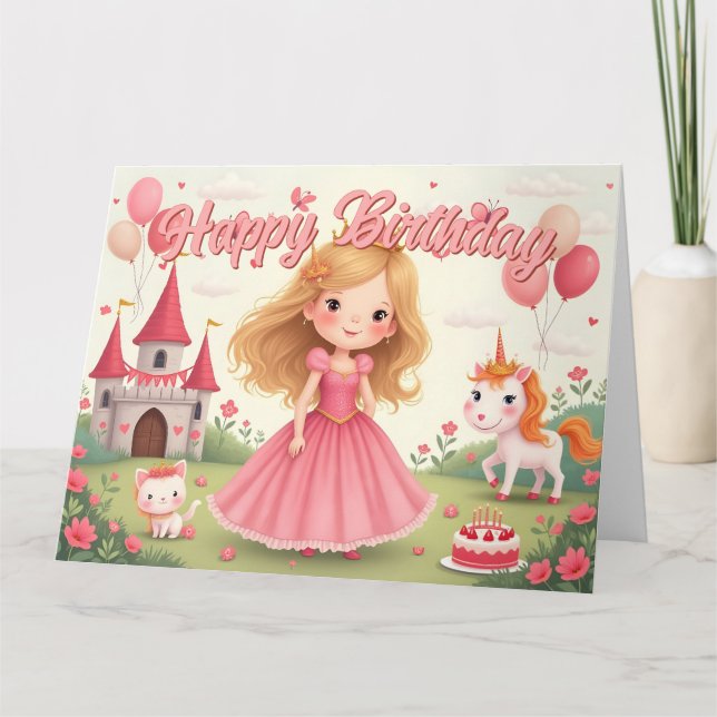 Tarjeta Cumpleaños de Princesa Hada en un Sueño Rosa (Anverso)