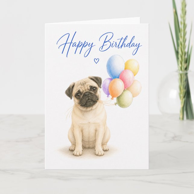 Tarjeta Cumpleaños de Pug (Anverso)