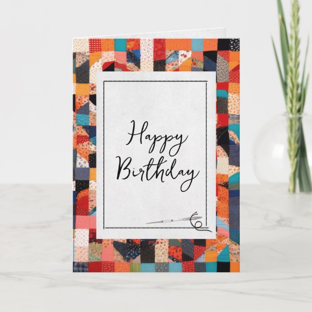 Tarjeta Cumpleaños de Quilt y Needle Parchwork (Anverso)