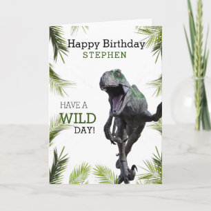 Tarjeta Cumpleaños de Raptor Jurásico Dinosaurio Salvaje