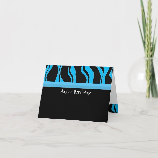 Tarjeta Cumpleaños de raya de cebra negra y azul (Anverso)