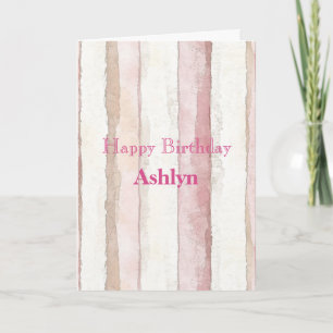 Tarjeta Cumpleaños de rayas beige blancas rosadas