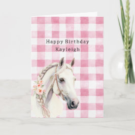 Tarjeta Cumpleaños de rayas de cuadros blancos y rosas