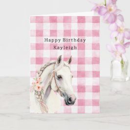 Tarjeta Cumpleaños de rayas de cuadros blancos y rosas