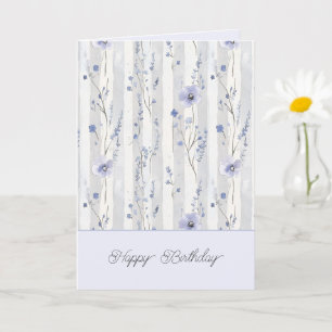 Tarjeta Cumpleaños de rayas florales de lavanda Pretty Chi