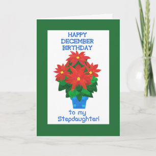Tarjeta Cumpleaños de Red Poinsettia en Diciembre para Ste