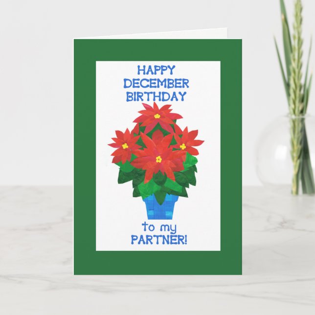 Tarjeta Cumpleaños de Red Poinsettia para Diciembre (Anverso)