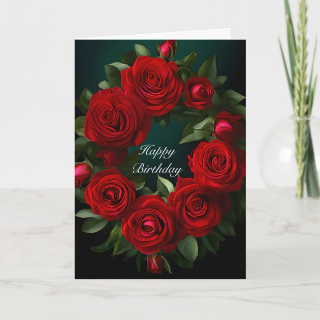 Tarjeta Cumpleaños de Red Rose Wreath (Anverso)