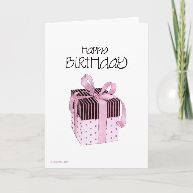 Tarjeta Cumpleaños de Regalo Rosado y Negro (Anverso)