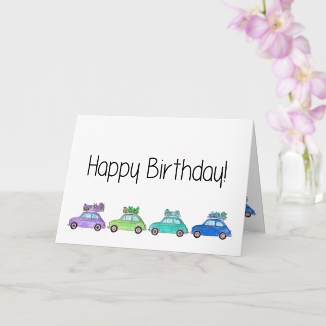 Tarjeta Cumpleaños de Retro Fiat 500 (Orquídea)
