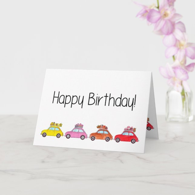 Tarjeta Cumpleaños de Retro Fiat 500 (Orquídea)